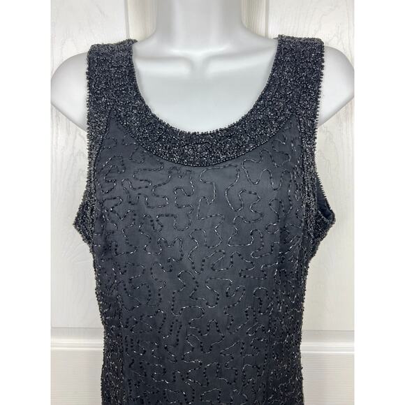 Vintage Laurence Kazar 4P Small 100% Silk Black Beaded Formal Evening Dress Maxi - Picture 4 of 9